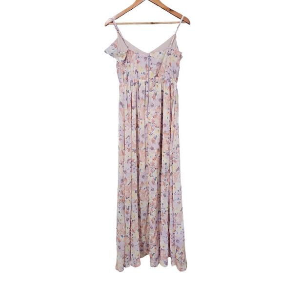 Lovesome Ruffle Floral Maxi Dress Purple Multi Size L - Picture 2 of 6